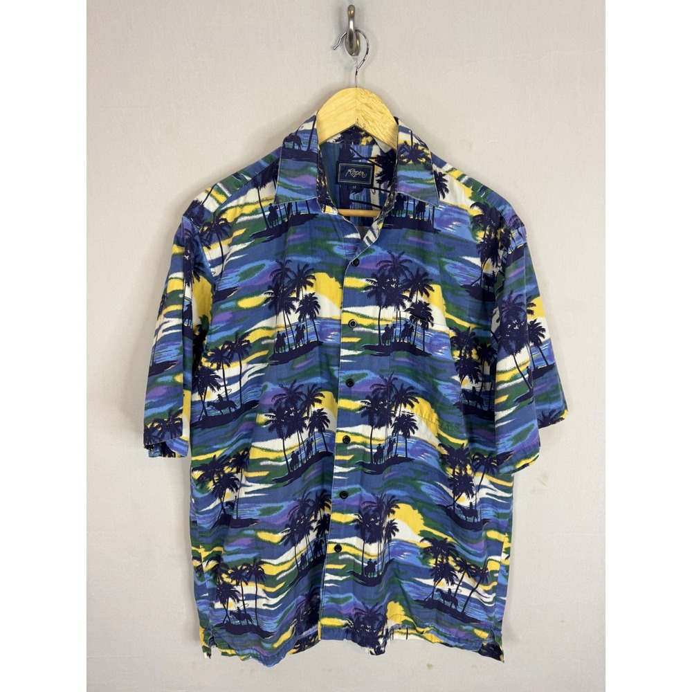 Roper Mens Tropical Horseback Sunset Print Button Down Shirt Blue‎ Yellow M